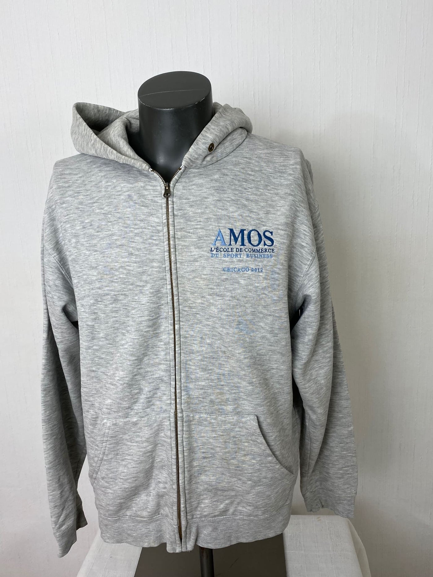 Vintage Full-Zip Hoodie "AMOS University Chicago 2012" grau Gr. M