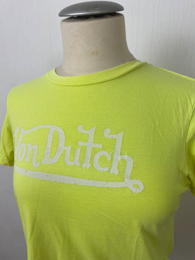 Y2K Logo Shirt "VON DUTCH" neon Gr. M