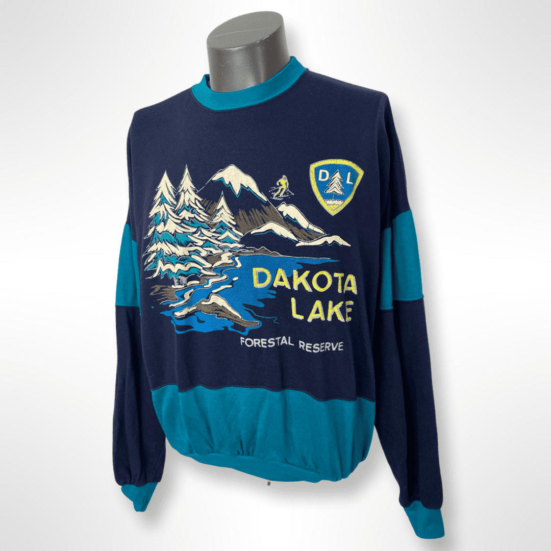 Vintage Graphic Sweater "DAKOTA LAKE"  blau Gr. M