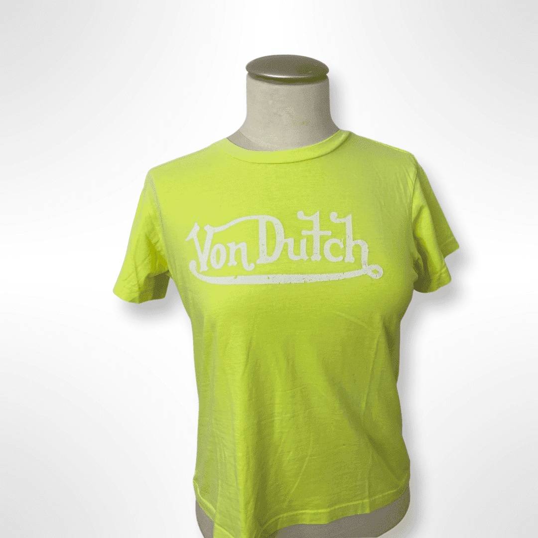 Y2K Logo Shirt "VON DUTCH" neon Gr. M