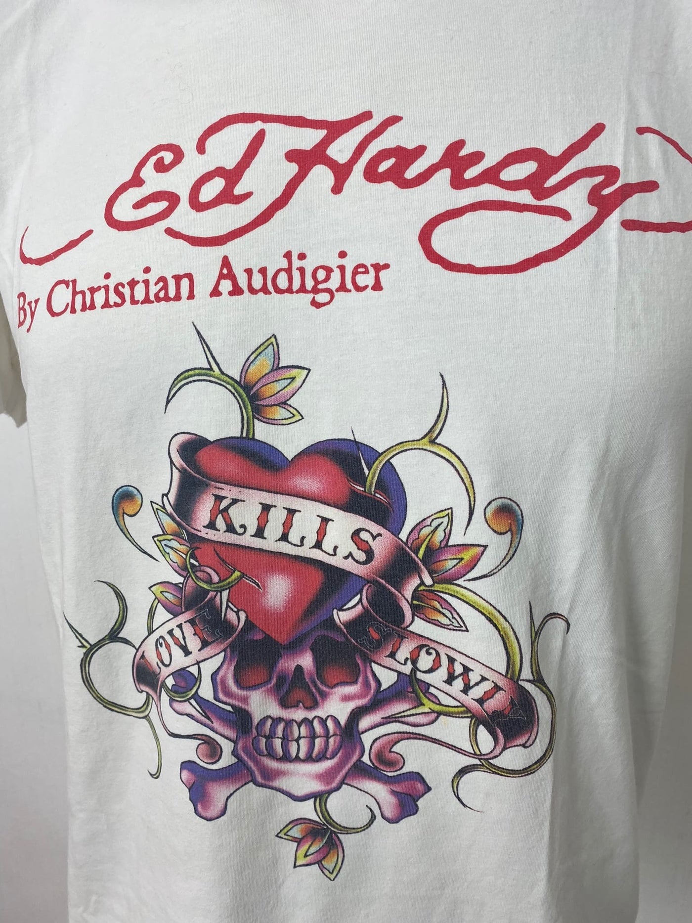 Ed Hardy Graphic Shirt Y2K "Love kills Slowly" weiß Gr. M